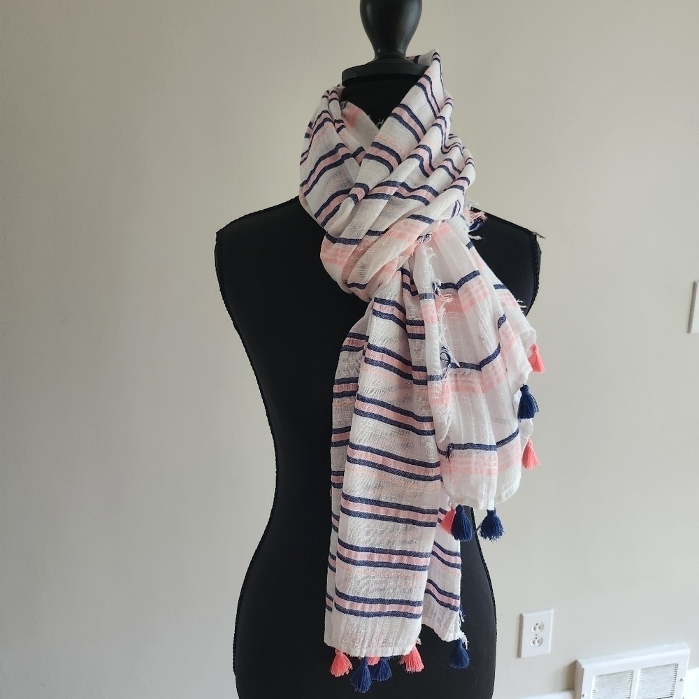 J crew Striped Scarf with Tassels LIKE NEW